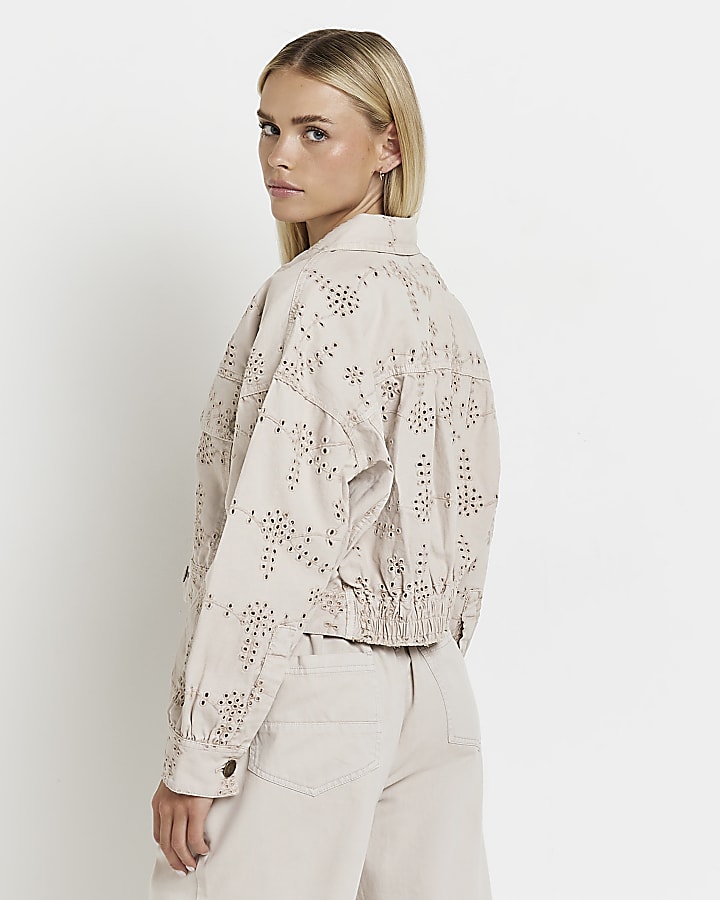 Petite cream broderie cropped jacket