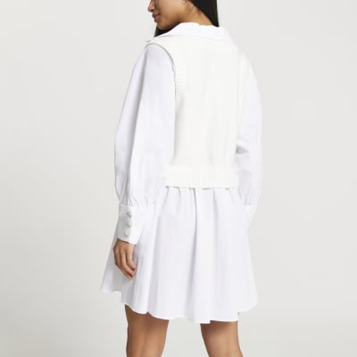 Petite cream cable knit shirt mini dress