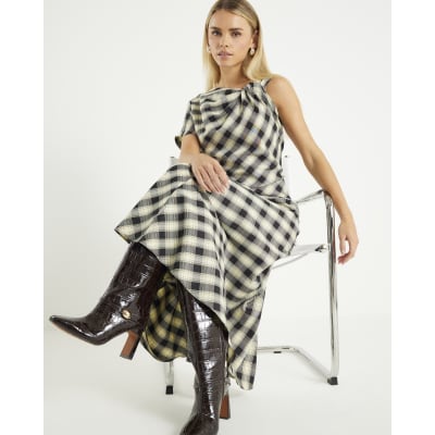 Petite Cream Check Print Knot Maxi Dress