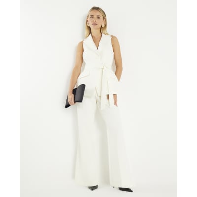 Petite Cream Contrast Waistcoat Jumpsuit
