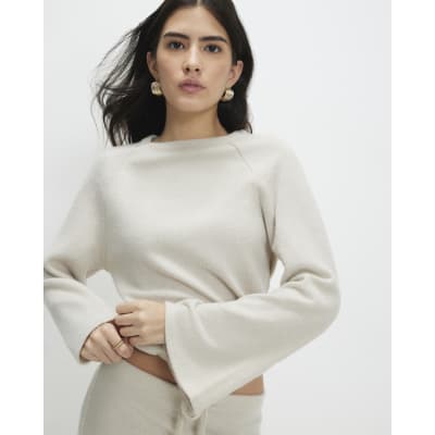 Petite Cream Cosy Bubble Hem Rib Top