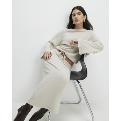 Petite Cream Cosy Ribbed Skirt