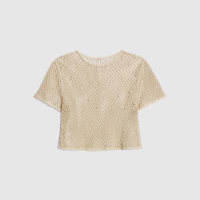 Petite Cream Crochet Embellished Beach Top