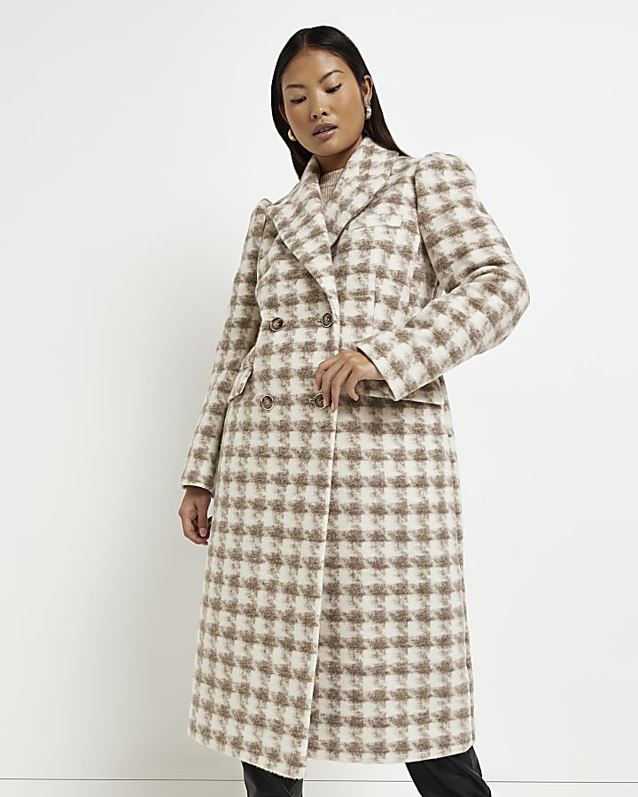 Petite cream dogtooth wool longline coat