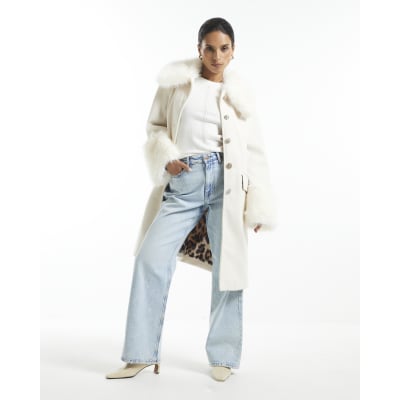 Petite Faux Fur Trim Coat