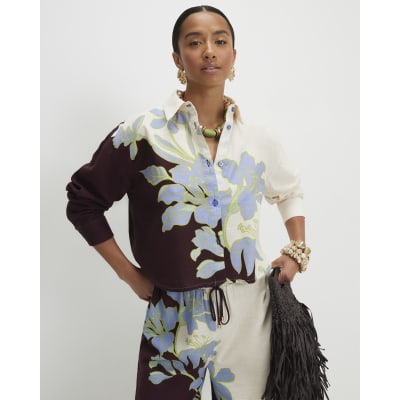 Petite Cream Floral Beach Shirt