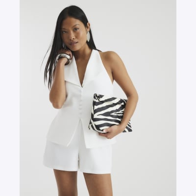 Petite Cream Halter Neck Playsuit
