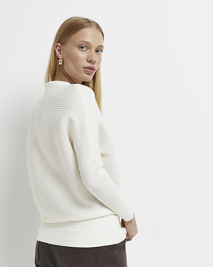 Petite cream knitted slouch jumper