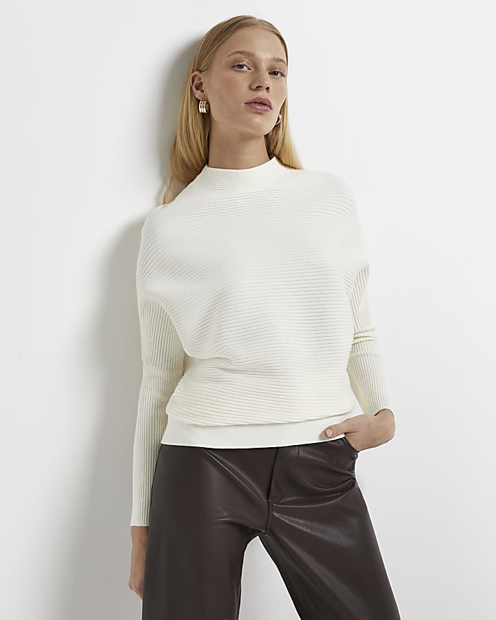 Petite cream knitted slouch jumper