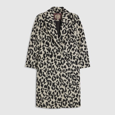 Petite Cream Leopard Print Coat