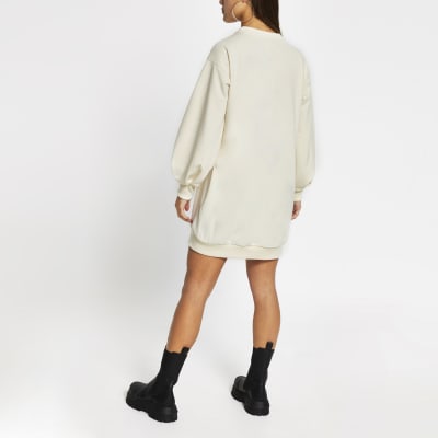 Petite Cream long sleeve mini jumper dress