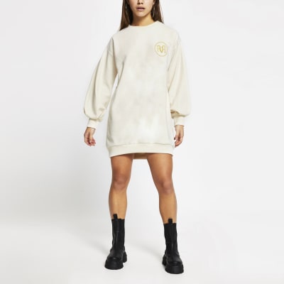 Petite Cream long sleeve mini jumper dress