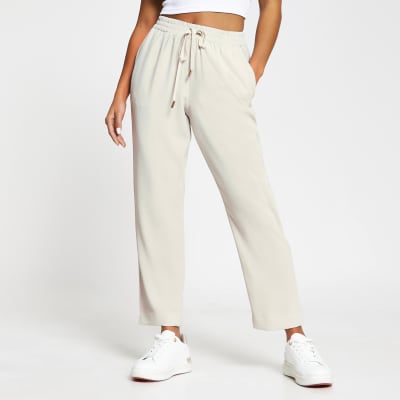 Petite cream ponte pleat joggers