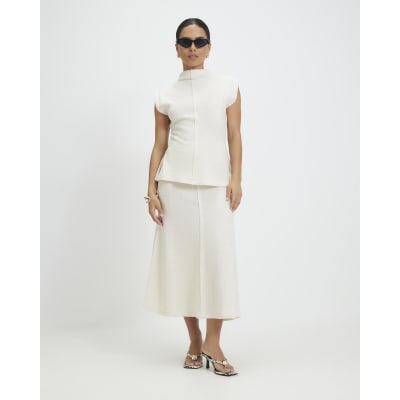 Petite Cream Textured Full Skirt