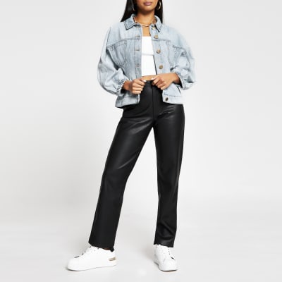 Petite denim cinched waist jacket River Island