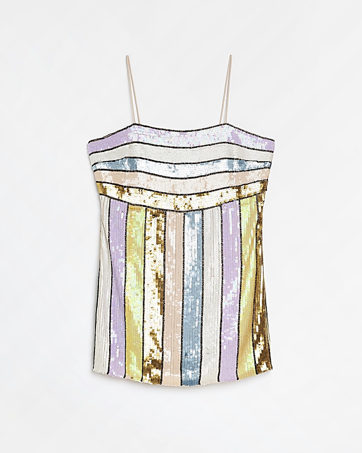 Petite gold sequin striped bodycon mini dress