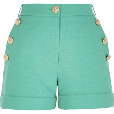 Petite green button front shorts