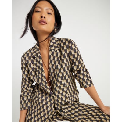 Petite Green Geometric Print Oversized Blazer