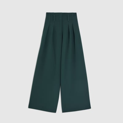 Petite Green High Waist Wide Leg Trousers