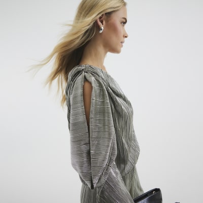 Petite Green Metallic Asymmetric Jumpsuit