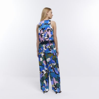 Petite green print layered jumpsuit