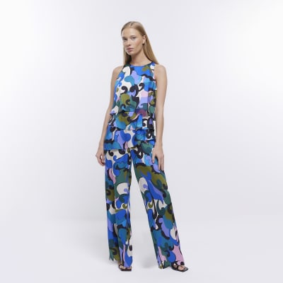 Petite green print layered jumpsuit River Island