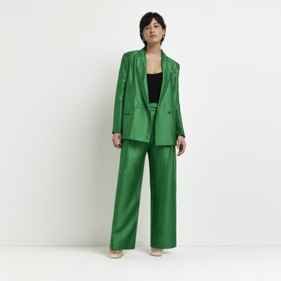 Petite green satin oversized blazer | River Island