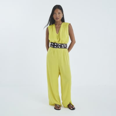 Petite Green Sleeveless Wrap Front Jumpsuit
