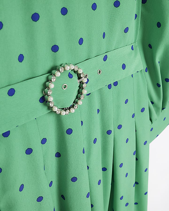 Petite green spot long sleeve midi dress