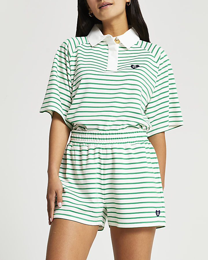 Petite green stripe shorts