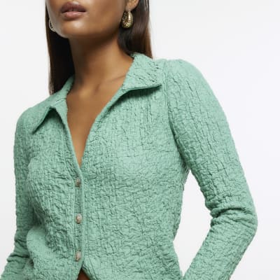 Petite green textured shirt