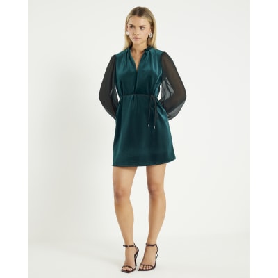 Petite Green Velvet Hybrid Belted Dress