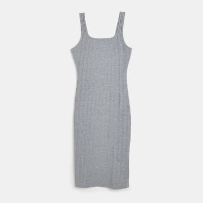 Petite grey bodycon midi dress