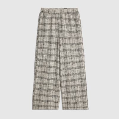 Petite Grey Boucle Check Wide Leg Trousers