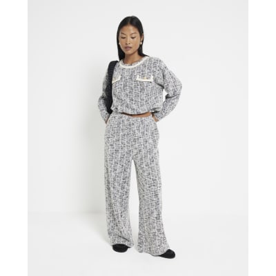 Petite Grey Check Boucle Sweatshirt River Island