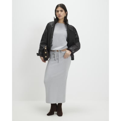 Petite Grey Cosy Ribbed Maxi Skirt