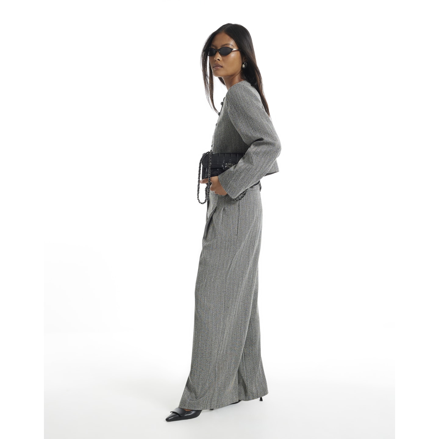 River Island Petite Grey Flecked Wide Leg Trousers — photo 1 of 1