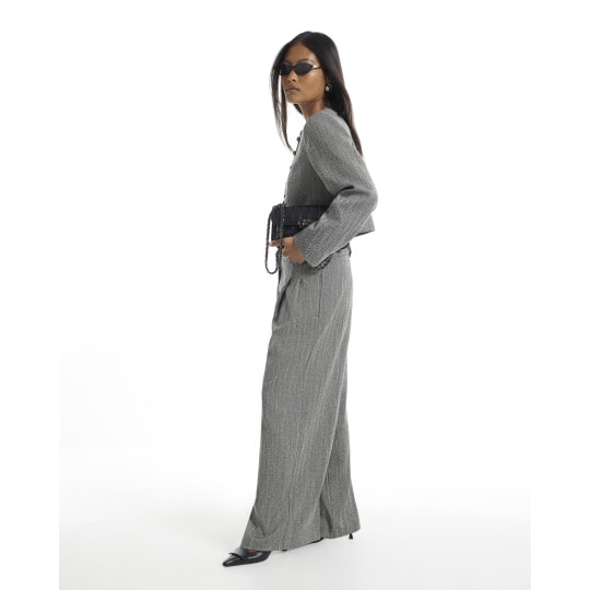 River Island Petite Grey Flecked Wide Leg Trousers