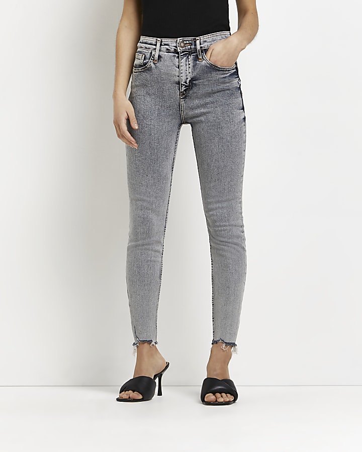 Petite grey high waisted skinny jeans