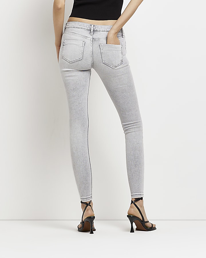 Petite grey low rise skinny jeans