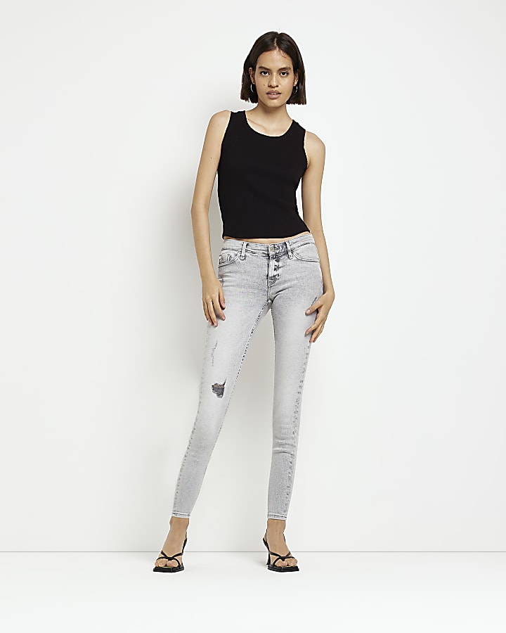 Petite grey low rise skinny jeans