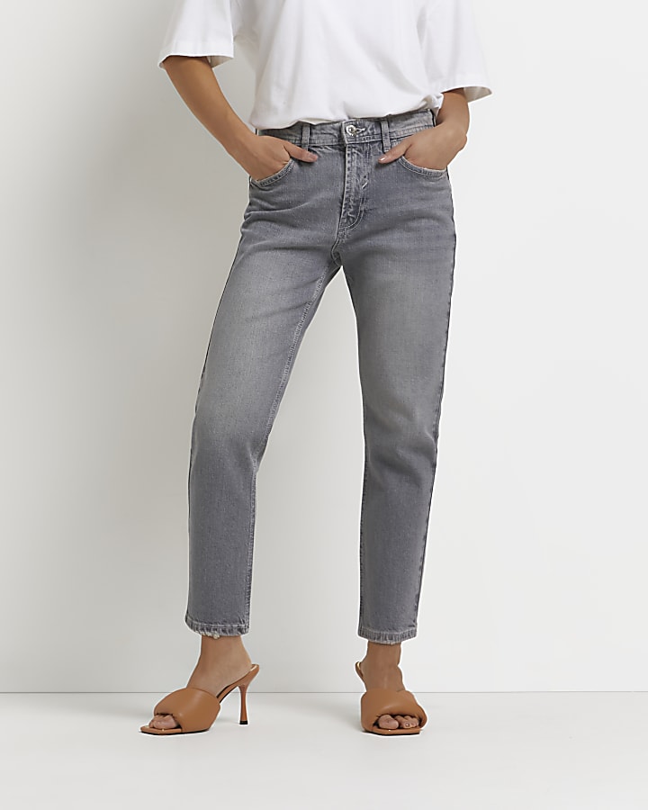 Petite grey mid rise skinny jeans