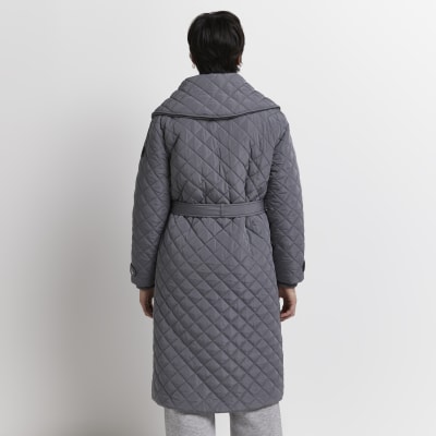 Petite grey padded longline coat River Island