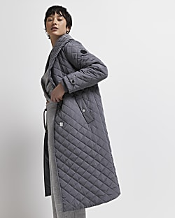 Petite grey padded longline coat