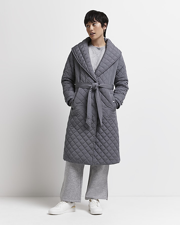 Petite grey padded longline coat