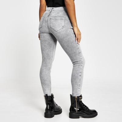 Petite grey skinny mid rise Molly jeggings