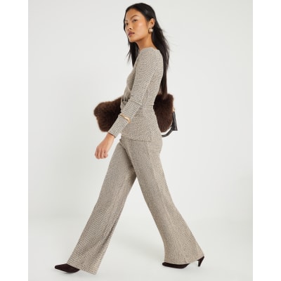 Petite Grey Textured Wide Leg Trousers