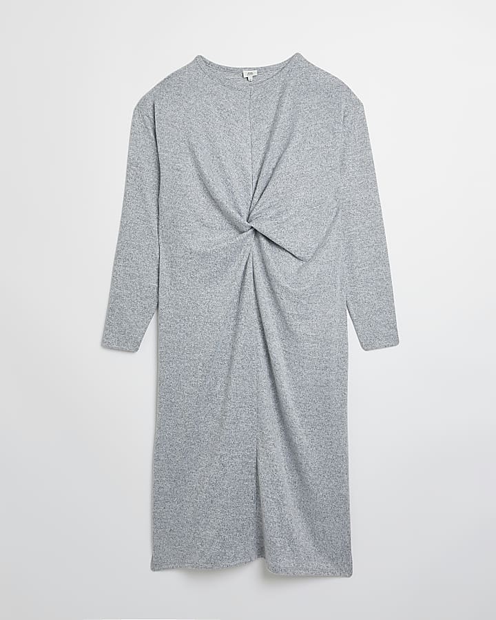 Petite grey twist front midi dress