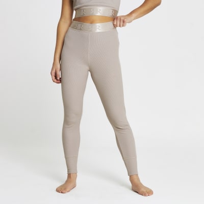 Cream Crinkle Rib Cut Out Side Leggings