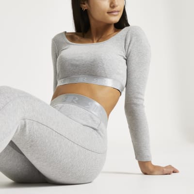 Petite Intimates grey RI ribbed crop top | River Island